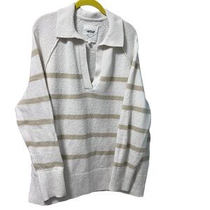 34. aerie • Oversized Striped Collared Knit Sweater • M